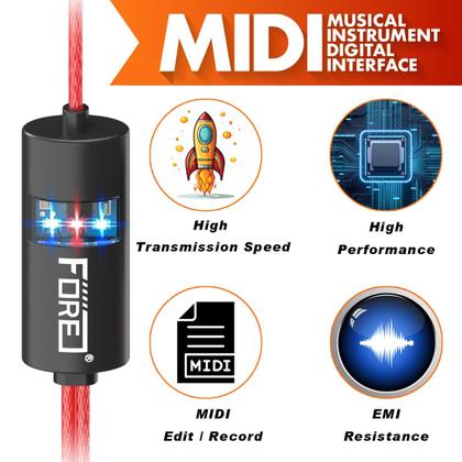 Imagem de Adaptador de cabo de interface MIDI para USB FORE Red - 2m