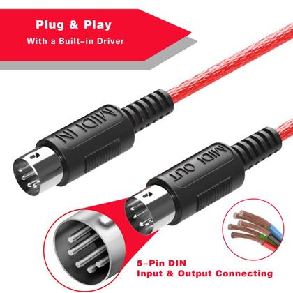 Imagem de Adaptador de cabo de interface MIDI para USB FORE Red - 2m
