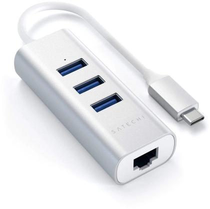 Imagem de Adaptador de Cabo USB-C 2 Em 1 Ethernet e USB Hub Satechi ST-TC2N1USB31AS Prata