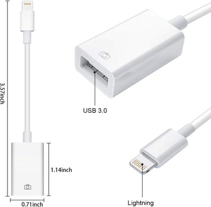 Imagem de Adaptador de câmera Lightning para USB, adaptador de cabo Lightning fêmea USB OTG para iPhone selecionado, modelos iPad, câmera de conexão, leitor de 