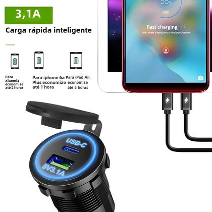 Imagem de Adaptador de Carregador Duplo USB-C - 12V para 5V - Carregamento Rápido 12-24V