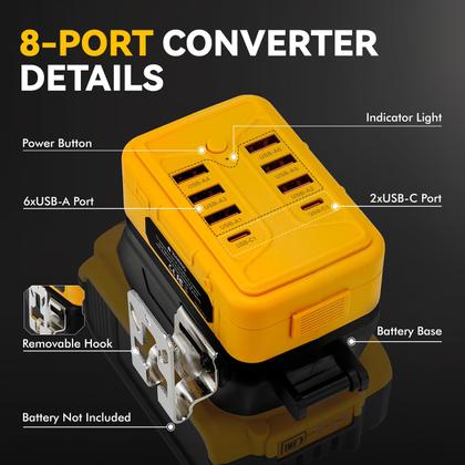 Imagem de Adaptador de carregador USB portátil Pinseln Dewalt 20V Bateria de 8 portas