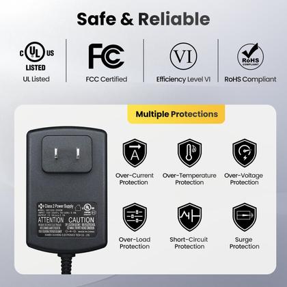 Imagem de Adaptador de fonte de alimentação OXZEEWEE listado pela UL 12V 2A 24W com cabo de 3 m