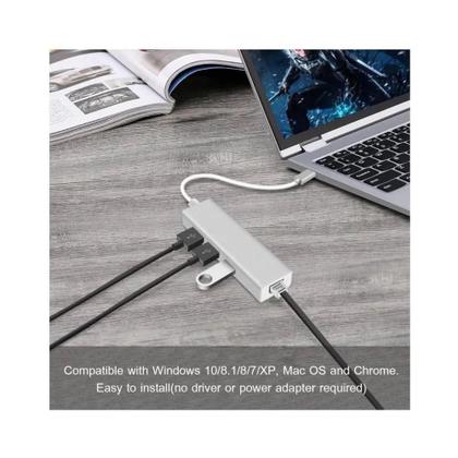 Imagem de Adaptador De Hub Usb 3 Portas 1 Rede 2.0 Ethernet compativel com Mac e Windows