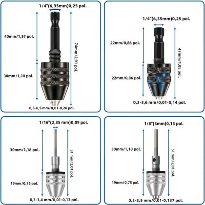 Imagem de Adaptador de Mandril de Broca Sem Chave - 1/4", 1/8" e 1/16" - Para Hastes Redondas