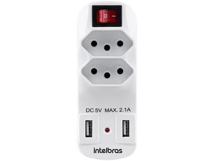 Imagem de Adaptador de Tomada 2 Tomadas 2 USB 10A - Intelbras EAC 1002