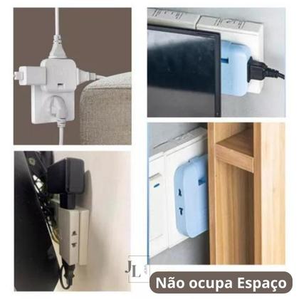 Imagem de Adaptador de Tomada Benjamin T Articulado Pino Plug 3 Entradas para Lugares Pequenos Bivolt 10A