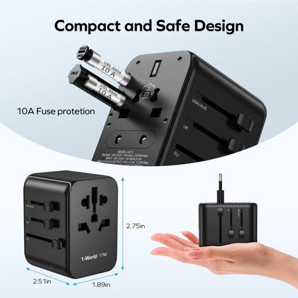 Imagem de Adaptador de tomada de viagem MOMAX Universal Tipo C/G/A/I com USB