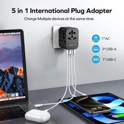 Imagem de Adaptador de tomada de viagem MOMAX Universal Tipo C/G/A/I com USB