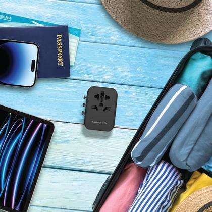 Imagem de Adaptador de tomada de viagem MOMAX Universal Tipo C/G/A/I com USB