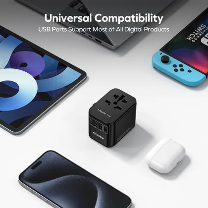 Imagem de Adaptador de tomada de viagem MOMAX Universal Tipo C/G/A/I com USB