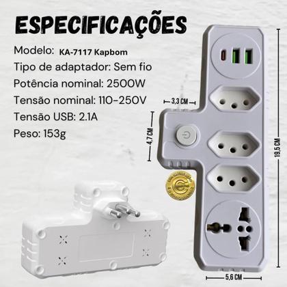 Imagem de Adaptador de Tomada Extensão Portátil Universal USB e Type-C Conversor e Transformador Segurança