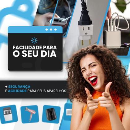 Imagem de Adaptador de Tomada Kit C/5 Benjamin 10A/20A Pino Maciço Bob Resistente SECADOR Ferro e Air Fryer