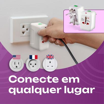 Imagem de Adaptador de Tomada Universal Para Viagem Padrão Internacional Europa UK Asia EUA JP AU EU Europeu 3 Pinos Mais de 150 P