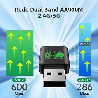 Imagem de Adaptador Dongle USB WiFi6 Bluetooth 54 Dual Band 24G 5G AX900 Receptor De Rede Sem Fio Para Win10