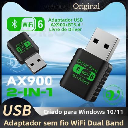 Imagem de Adaptador Dongle USB WiFi6 Bluetooth 54 Dual Band 24G 5G AX900 Receptor De Rede Sem Fio Para Win10