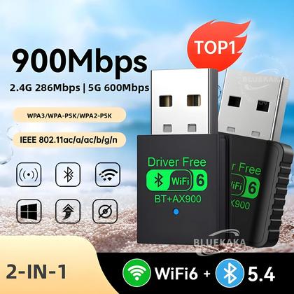 Imagem de Adaptador Dongle USB WiFi6 BT5.4 AX900Mbps Para PC, Alto-falante, Mouse, Teclado, Receptor E