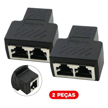 Imagem de Adaptador Duplicador Rj45 Fêmea Preto (2 Unidades)