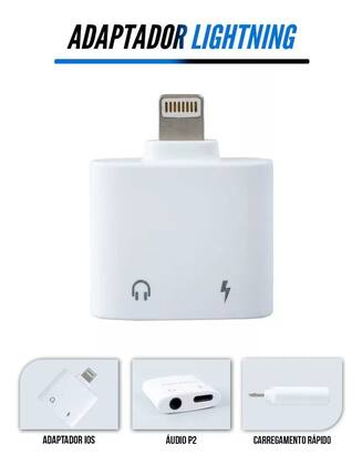 Imagem de Adaptador Duplo Lightning P2 Fone Carregador Para Celular
