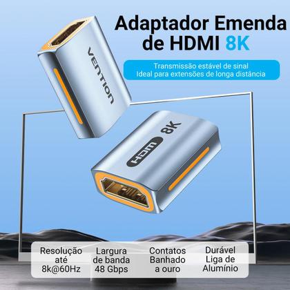 Imagem de Adaptador Emenda Femea Extensor Alongar Cabo Hdmi 8k Vention