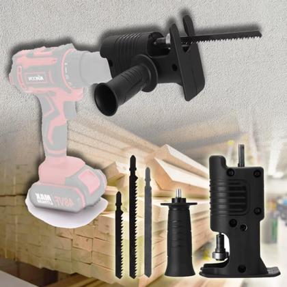 Imagem de Adaptador Furadeira Transforma Tico Tico + Suporte Bancada C/ Discos De Corte e Lixas
