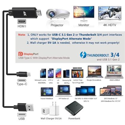 Imagem de Adaptador hdmi Cabo USB Tipo C mhl 4K Cabo Conversor de Vídeo para Espelhamento e Carregamento para Mon