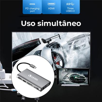 Imagem de Adaptador Hub Cabo Thunderbolt 3 Hdmi Tipo C Usb 3.0 10 Em 1
