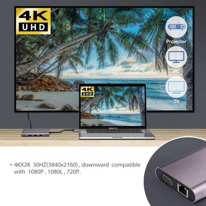 Imagem de Adaptador Hub Cabo Thunderbolt 3 Hdmi Tipo C Usb 3.0 10 Em 1