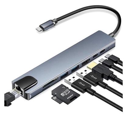 Imagem de Adaptador Hub Type C 8x1 Hdmi 4k, Lan, Usb 3.0, Leitor SD para Notebook