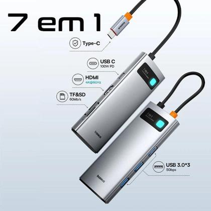 Imagem de Adaptador Hub USB 7 em 1 - Doca Tipo-C HDMI para notebook Pro/Air M1/M2