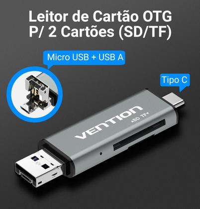 Imagem de Adaptador Leitor Cartão 3x1 P/ Celular Câmera SD TF Vention