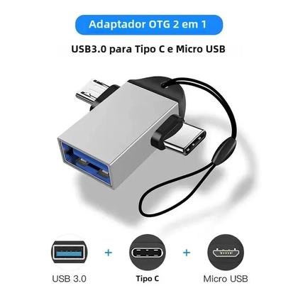 Imagem de Adaptador OTG Android Tipo C 2 em 1 - Alumínio - Multifuncional