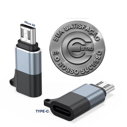 Imagem de Adaptador OTG Femea TYPE-C Com Micro V8 USB Macho Para Carga e Dados Micro V8