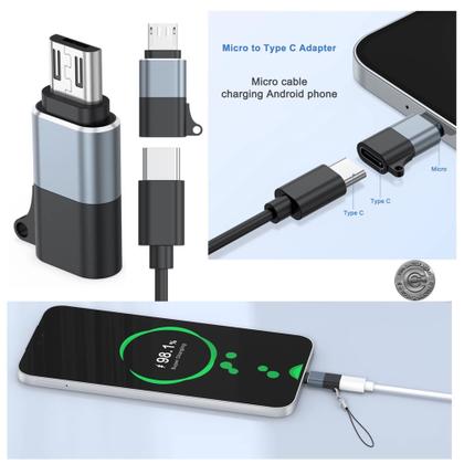 Imagem de Adaptador OTG Femea TYPE-C Com Micro V8 USB Macho Para Carga e Dados Micro V8