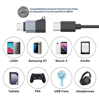 Imagem de Adaptador OTG Femea TYPE-C Com Micro V8 USB Macho Para Carga e Dados Micro V8