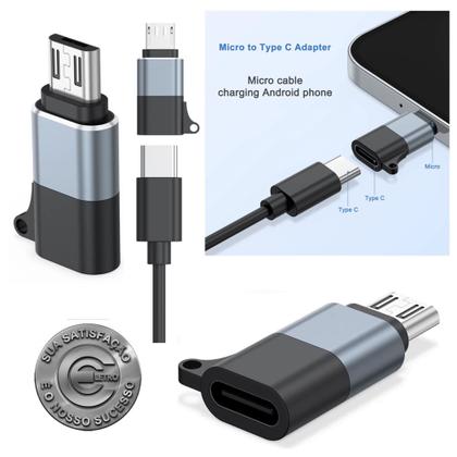 Imagem de Adaptador OTG Femea TYPE-C Com Micro V8 USB Macho Para Carga e Dados Micro V8