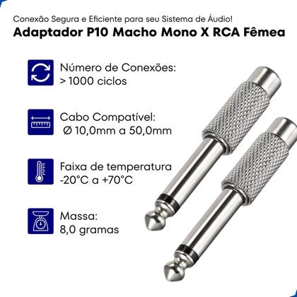 Imagem de Adaptador p10 mono p/ jack rca metal - emb 5 pçs - tebera