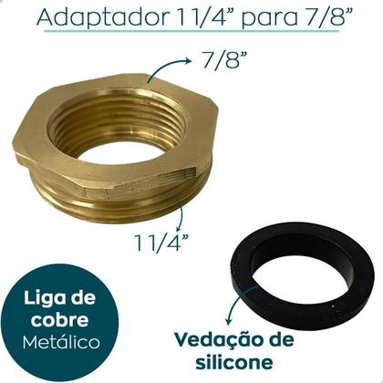 Imagem de Adaptador Para Válvula Rosca 7/8 Para Sifão Copo 1 1/4 Metal Encaixe Ralo Pia Cuba Banheiro Lavabo