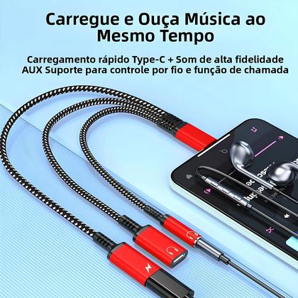 Imagem de Adaptador PD 3 Em 1 De Carregamento Rápido 60W Para iPhone 16 15 Samsung Tipo C Cabo De Áudio Dual