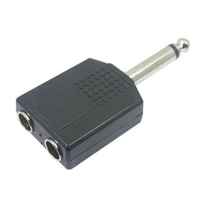 Imagem de Adaptador Plug P10 Mono Macho para 2 Entradas Jack P10 Mono Femea Divisor de Sinal Áudio Profissiona