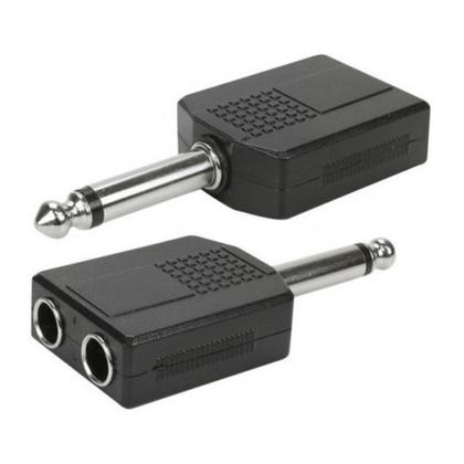 Imagem de Adaptador Plug P10 Mono Macho para 2 Entradas Jack P10 Mono Femea Divisor de Sinal Áudio Profissiona