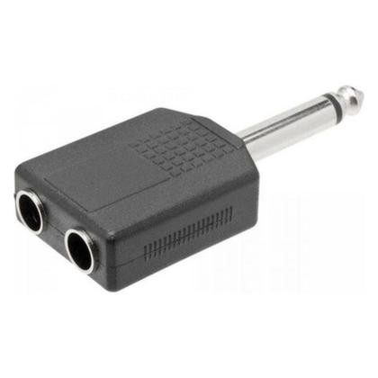 Imagem de Adaptador Plug P10 Mono Macho para 2 Entradas Jack P10 Mono Femea Divisor de Sinal Áudio Profissiona