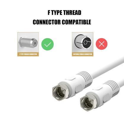 Imagem de Adaptador RF de cabo coaxial de 1 pé RG6 75 Ohm Shield, pacote com 2 unidades, branco