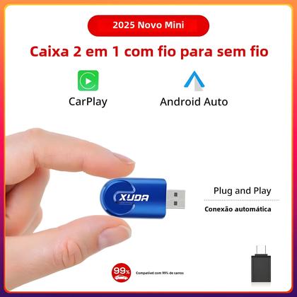 Imagem de Adaptador Sem Fio CarPlay e Android Auto - AI Box com Bluetooth para Rádio do Carro
