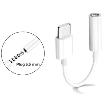 Imagem de Adaptador Tipo-C para P2 A'Gold CBA-09, Conector USB-C Macho para P2 Fêmea, Adaptador Fone de ouvido - Branco