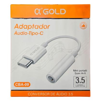 Imagem de Adaptador Tipo-C para P2 A'Gold CBA-09, Conector USB-C Macho para P2 Fêmea, Adaptador Fone de ouvido - Branco