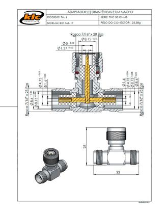Imagem de Adaptador TNC Formato em T 2 Fêmea X 1 Macho - TA-6 - Gav 120 - KLC