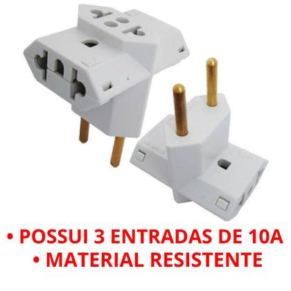 Imagem de Adaptador Tomada Benjamin T 3 Saídas 2p+t 10a 250v Pino Segurança Qualidade