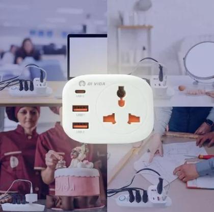 Imagem de Adaptador tomada universal carregador 2 usb a 1 usb-c 12w - OI VIDA