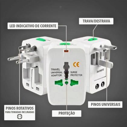 Imagem de Adaptador Tomada Universal com Proteção Elétrica  Kit com 2 Unidades